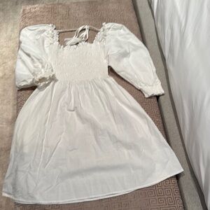 Papermoon white balloon sleeve smocked top dress size S